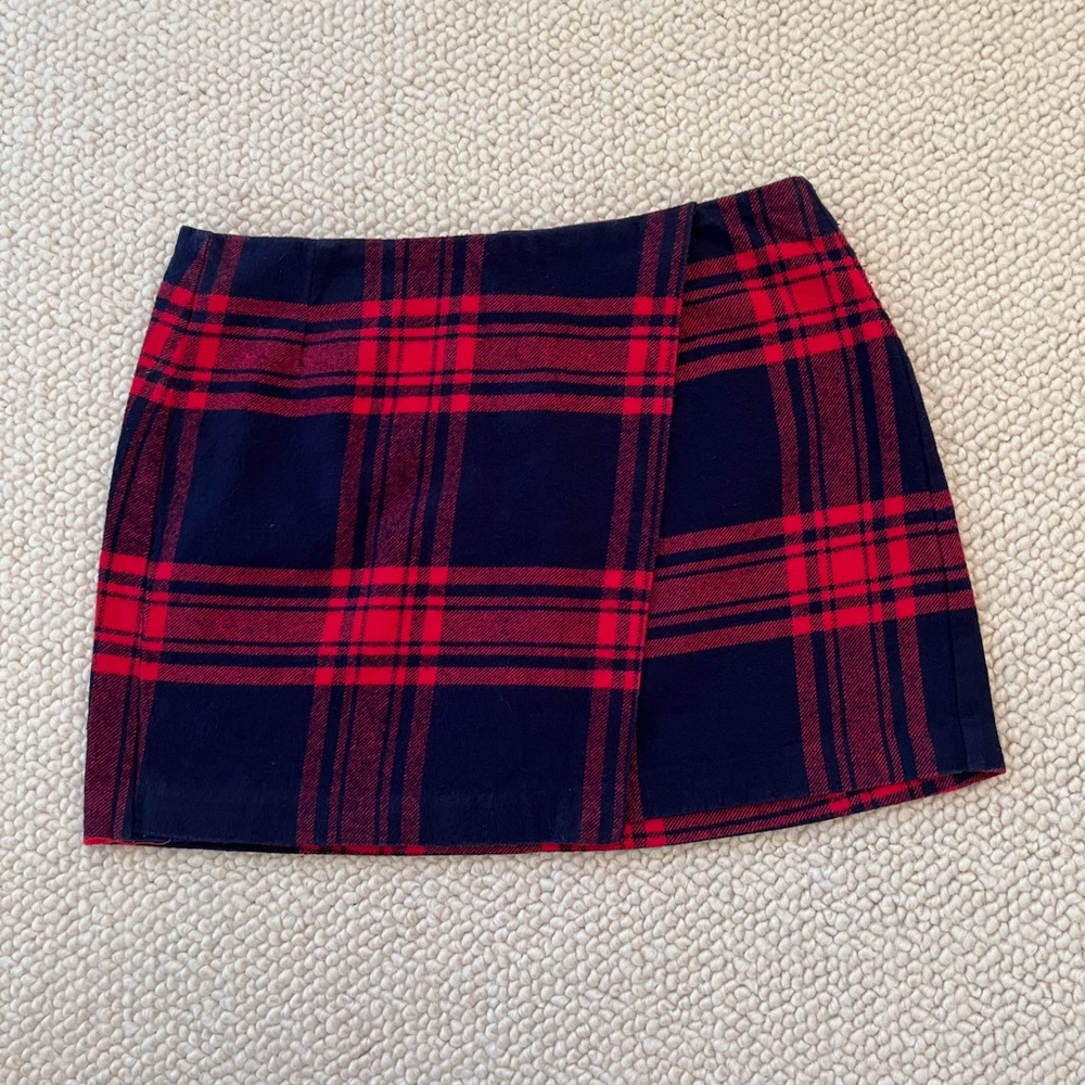 Red and Navy Plaid Mini Skirt - Women